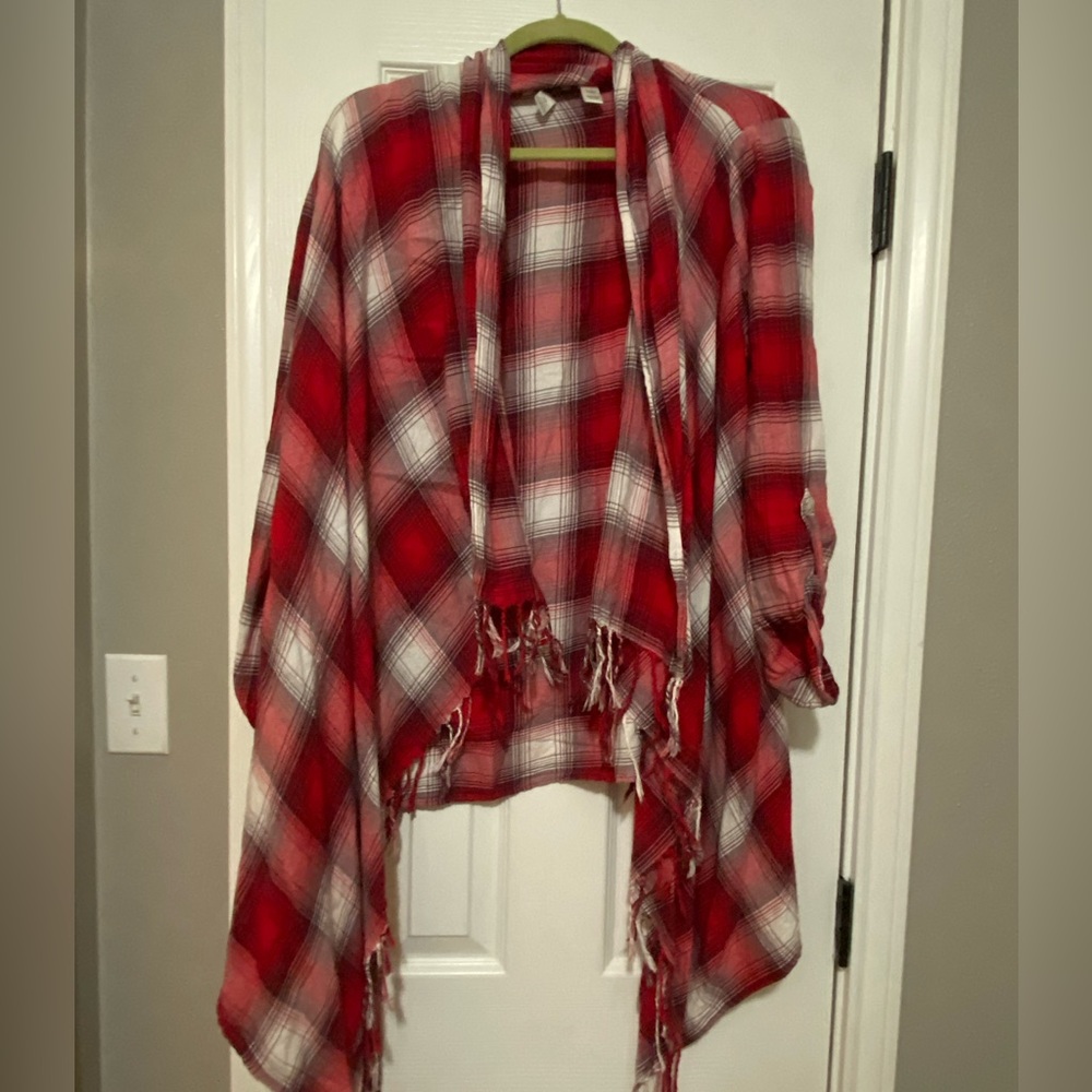 Fringe plaid lightweight cardigan